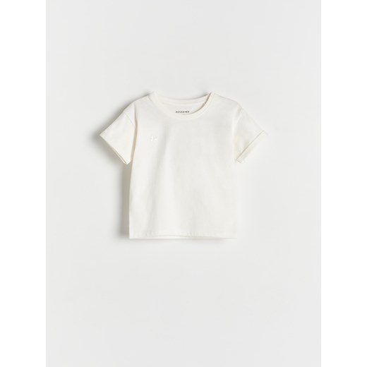 Reserved - T-shirt z ozdobnym haftem - złamana biel ze sklepu Reserved w kategorii Bluzki dziewczęce - zdjęcie 171022927
