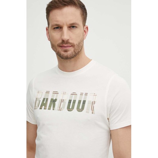 Barbour t-shirt bawełniany męski kolor beżowy z nadrukiem ze sklepu ANSWEAR.com w kategorii T-shirty męskie - zdjęcie 171030185