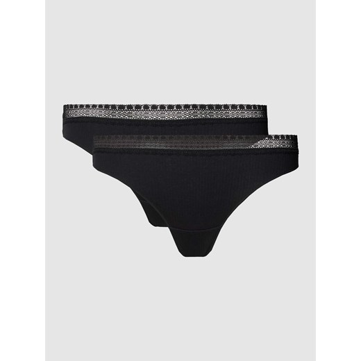 Stringi z obszyciem z koronki model ‘Go Ribbed’ ze sklepu Peek&Cloppenburg  w kategorii Majtki damskie - zdjęcie 171032077