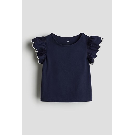 H & M - Dżersejowy top z haftem angielskim - Niebieski ze sklepu H&M w kategorii Bluzki dziewczęce - zdjęcie 171032915