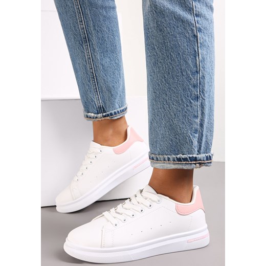 Biało-Różowe Wiązane Sneakersy na Płaskiej Podeszwie z Modną Wstawką Zanelih Renee 40 okazja renee.pl