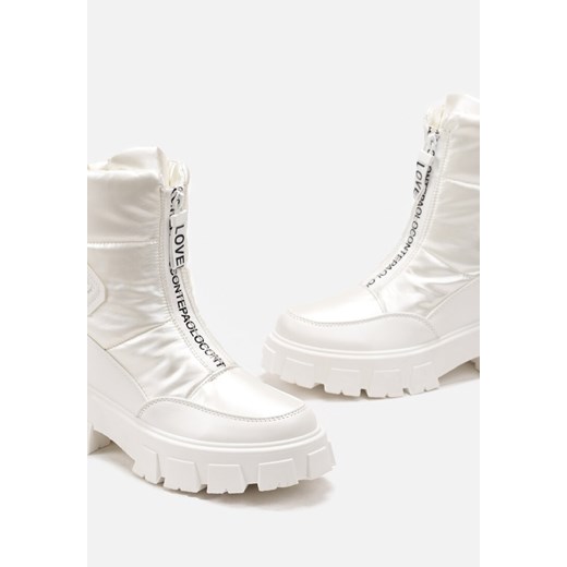 Białe Śniegowce z Ekoskóry z Ozdobnym Suwakiem i Napisem Veneria Renee 37 renee.pl