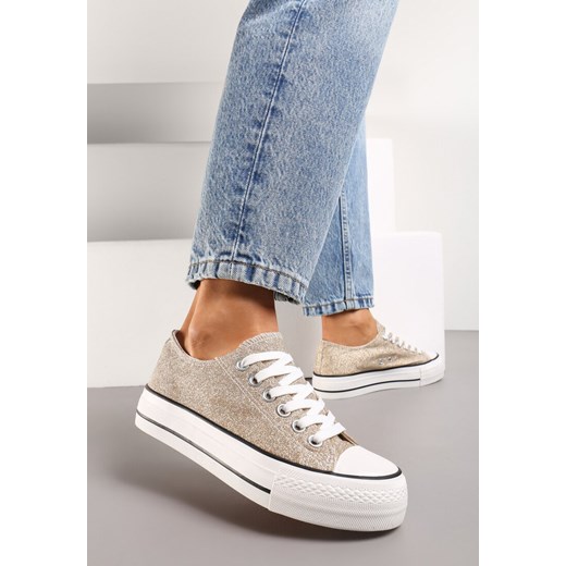 Złote Krótkie Trampki z Brokatową Cholewką Nitlif Renee 38 renee.pl