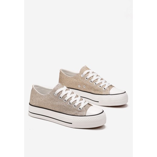 Złote Krótkie Trampki z Brokatową Cholewką Nitlif Renee 38 renee.pl