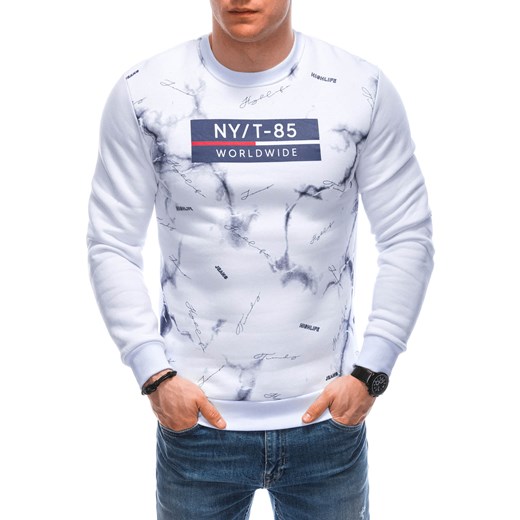 Bluza męska bez kaptura 1658B - biała ze sklepu Edoti w kategorii Bluzy męskie - zdjęcie 171147897