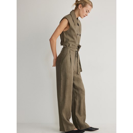 Reserved - Lniane spodnie - jasnozielony ze sklepu Reserved w kategorii Spodnie damskie - zdjęcie 171148418