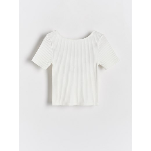 Reserved - Prążkowany t-shirt - złamana biel ze sklepu Reserved w kategorii Bluzki dziewczęce - zdjęcie 171148565