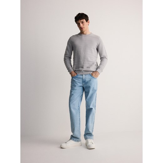 Reserved - Bawełniany sweter w paski - jasnoszary ze sklepu Reserved w kategorii Swetry męskie - zdjęcie 171148586