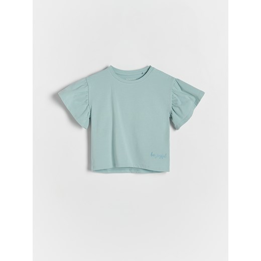Reserved - T-shirt z bufiastymi rękawami - jasnoturkusowy ze sklepu Reserved w kategorii Koszulki niemowlęce - zdjęcie 171148609
