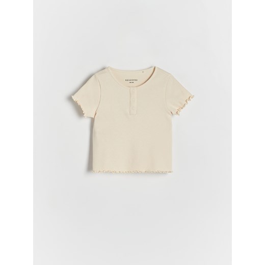 Reserved - Prążkowany t-shirt z guzikami - kremowy ze sklepu Reserved w kategorii Koszulki niemowlęce - zdjęcie 171148616