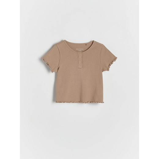 Reserved - Prążkowany t-shirt z guzikami - brązowy ze sklepu Reserved w kategorii Koszulki niemowlęce - zdjęcie 171148618