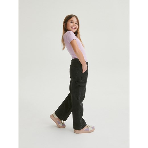 Reserved - Jeansy wide leg z kieszeniami - czarny ze sklepu Reserved w kategorii Spodnie dziewczęce - zdjęcie 171150776