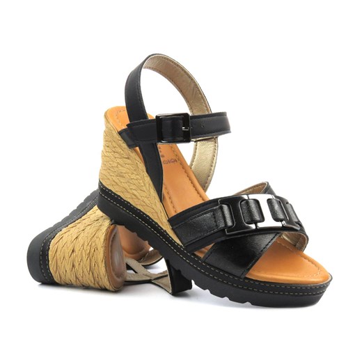 Sandały damskie na koturnie - INBLU FG-39, czarne ze sklepu ulubioneobuwie w kategorii Sandały damskie - zdjęcie 171151975