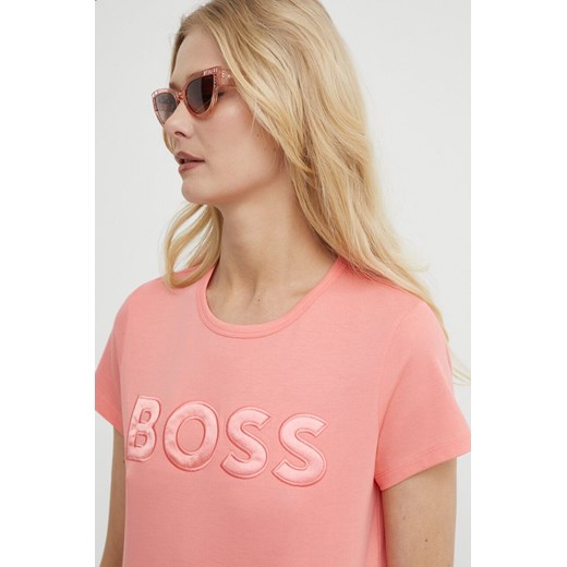 BOSS t-shirt bawełniany damski kolor fioletowy 50514967 ze sklepu ANSWEAR.com w kategorii Bluzki damskie - zdjęcie 171152497