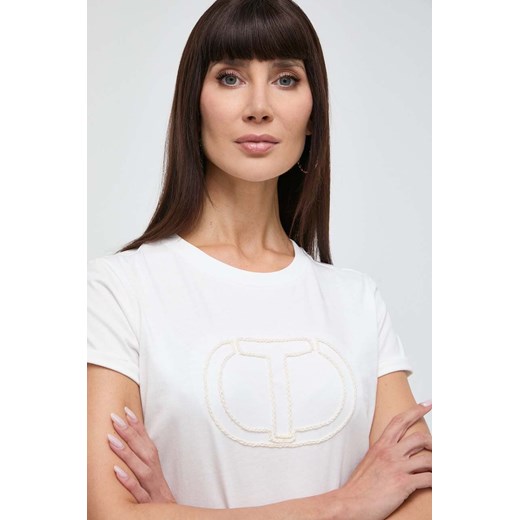 Twinset t-shirt bawełniany damski kolor beżowy ze sklepu ANSWEAR.com w kategorii Bluzki damskie - zdjęcie 171162305