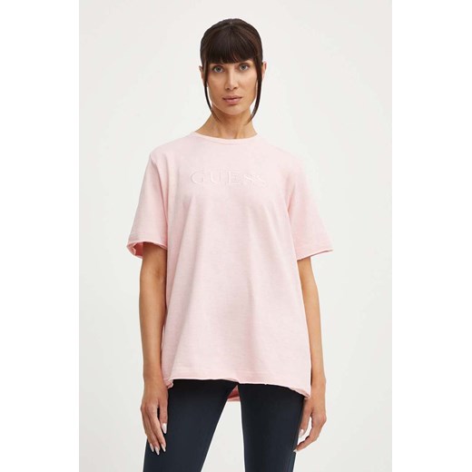 Guess t-shirt bawełniany ATHENA damski kolor różowy V4GI12 KC641 ze sklepu ANSWEAR.com w kategorii Bluzki damskie - zdjęcie 171162337