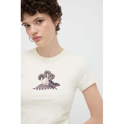 Vans t-shirt bawełniany damski kolor beżowy ze sklepu ANSWEAR.com w kategorii Bluzki damskie - zdjęcie 171162347