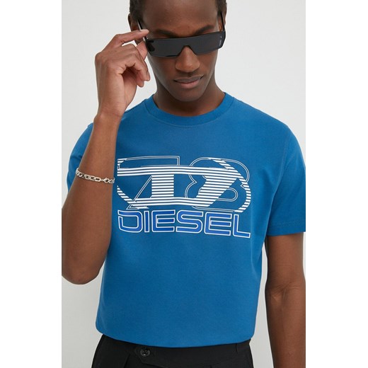 Diesel t-shirt bawełniany T-DIEGOR-K74 męski kolor niebieski z nadrukiem A12502.0GRAI ze sklepu ANSWEAR.com w kategorii T-shirty męskie - zdjęcie 171162526