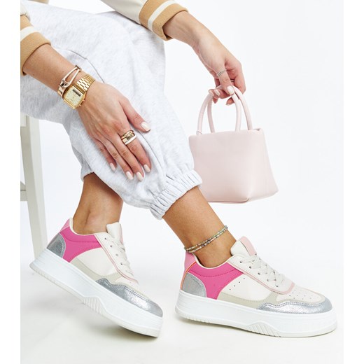 Biało-różowe sneakersy na grubszej podeszwie Rumai ze sklepu gemre w kategorii Buty sportowe damskie - zdjęcie 171164759