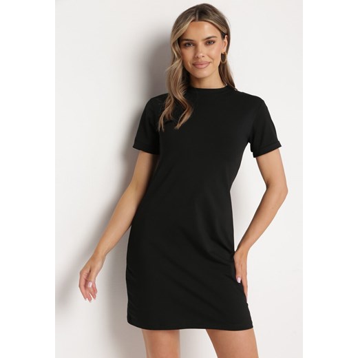 Czarna Bawełniana Sukienka T-shirtowa o Dopasowanym Kroju Maristar S promocyjna cena Born2be Odzież