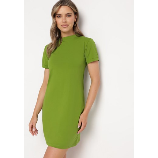 Zielona Bawełniana Sukienka T-shirtowa o Dopasowanym Kroju Maristar ze sklepu Born2be Odzież w kategorii Sukienki - zdjęcie 171166828