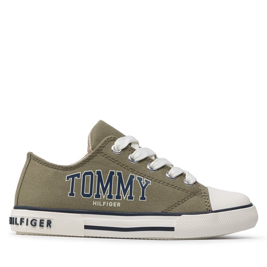 Trampki Tommy Hilfiger Low Cut Lace-Up Sneaker T3X4-32208-1352 M Zielony ze sklepu eobuwie.pl w kategorii Trampki dziecięce - zdjęcie 171170269