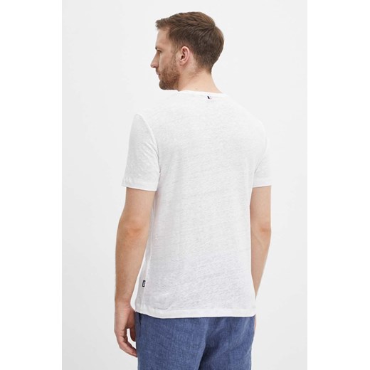 T-shirt męski biały BOSS HUGO lniany z krótkim rękawem 
