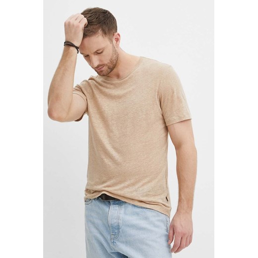 BOSS t-shirt lniany kolor beżowy gładki 50511612 ze sklepu ANSWEAR.com w kategorii T-shirty męskie - zdjęcie 171172417