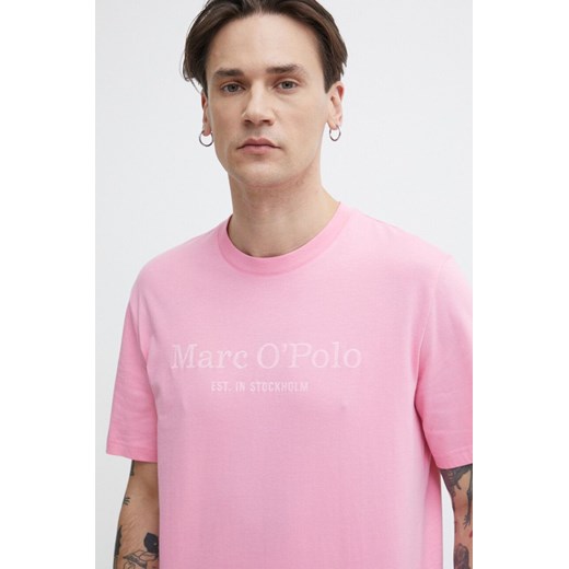 T-shirt męski różowy Marc O'Polo w nadruki z krótkim rękawem 