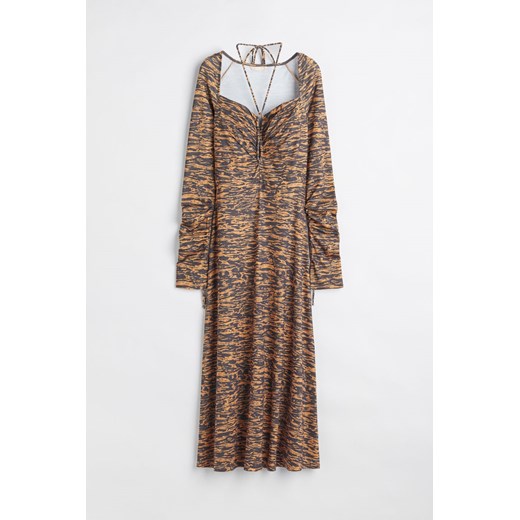 Sukienka H & M midi z długimi rękawami w abstrakcyjne wzory 