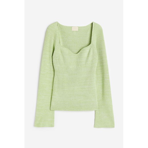 Bluzka damska H & M zielona z długim rękawem z dekoltem v 
