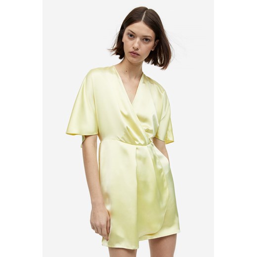 H & M - Satynowa sukienka kopertowa - Żółty H & M XS H&M