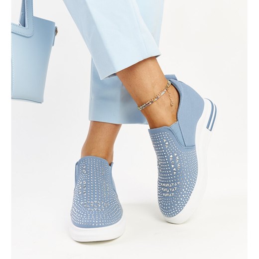Buty sportowe damskie w stylu casual z tkaniny niebieskie sznurowane 