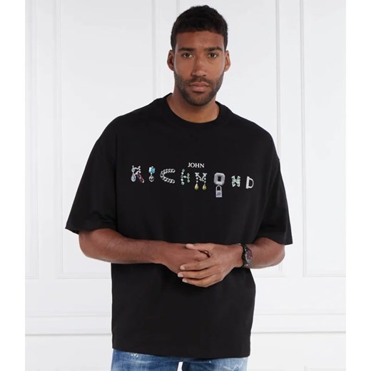 T-shirt męski John Richmond z napisami z krótkim rękawem 