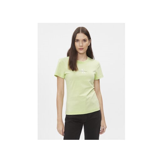 Calvin Klein Jeans T-Shirt Monologo J20J222564 Zielony Slim Fit ze sklepu MODIVO w kategorii Bluzki damskie - zdjęcie 171181316