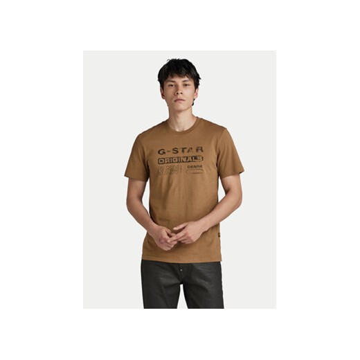 G-Star Raw T-Shirt Distressed D24420-336-7172 Brązowy Slim Fit ze sklepu MODIVO w kategorii T-shirty męskie - zdjęcie 171182115
