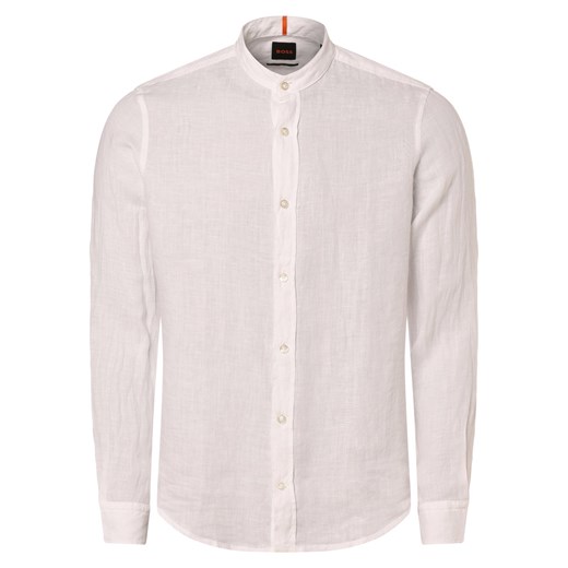 BOSS Orange Męska koszula lniana - Race_1 Mężczyźni Regular Fit len biały jednolity ze sklepu vangraaf w kategorii Koszule męskie - zdjęcie 171184148