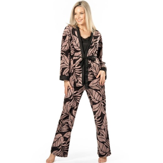 Szlafrok damski Desire, Kolor czarno-beżowy, Rozmiar S, Mefemi ze sklepu Intymna w kategorii Szlafroki damskie - zdjęcie 171187395