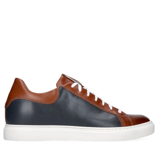 Granatowo-brązowe sneakersy podwyższające, buty ze skóry, Conhpol Dynamic, 42 Konopka Shoes