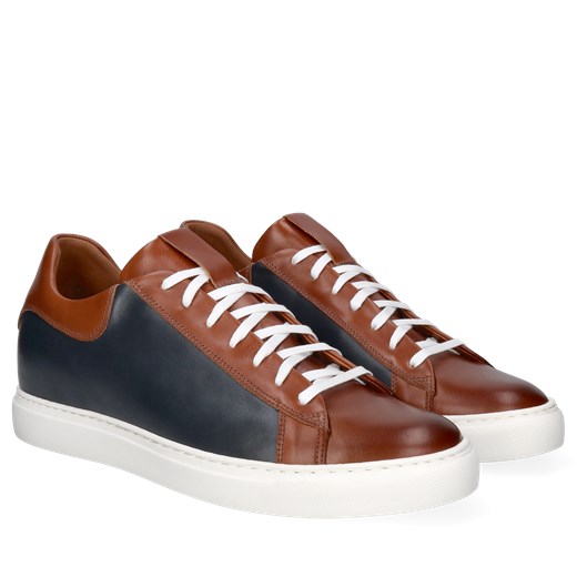 Granatowo-brązowe sneakersy podwyższające, buty ze skóry, Conhpol Dynamic, 39 Konopka Shoes