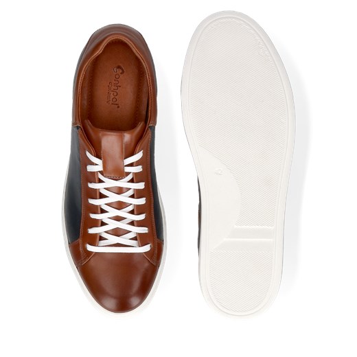 Granatowo-brązowe sneakersy podwyższające, buty ze skóry, Conhpol Dynamic, 38 Konopka Shoes