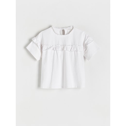 Reserved - T-shirt z falbaną - złamana biel ze sklepu Reserved w kategorii Bluzki dziewczęce - zdjęcie 171188236