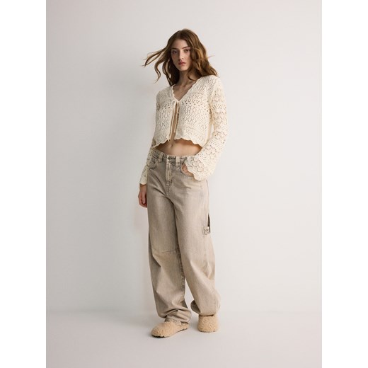 Reserved - Ażurowy kardigan z bawełną - kremowy ze sklepu Reserved w kategorii Swetry damskie - zdjęcie 171188257