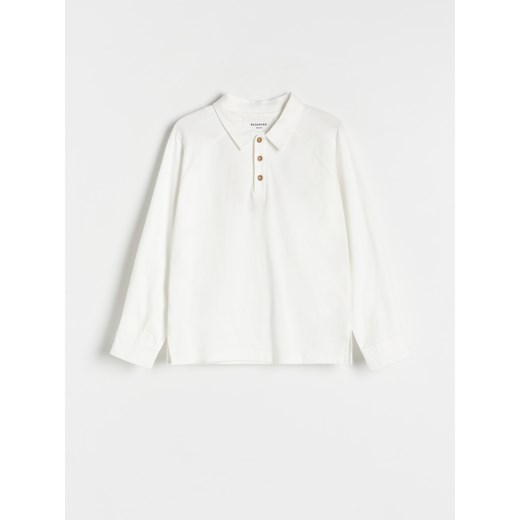 Reserved - Longsleeve polo oversize - złamana biel ze sklepu Reserved w kategorii T-shirty chłopięce - zdjęcie 171188497