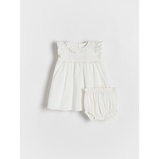 Reserved - Bawełniana sukienka z szortami - złamana biel ze sklepu Reserved w kategorii Komplety niemowlęce - zdjęcie 171188599