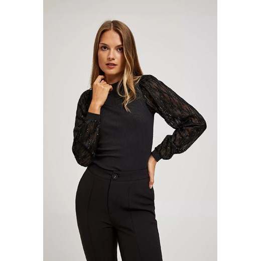 Elegancka czarna bluzka damska z ozdobnymi rękawami ze sklepu 5.10.15 w kategorii Bluzki damskie - zdjęcie 171189078
