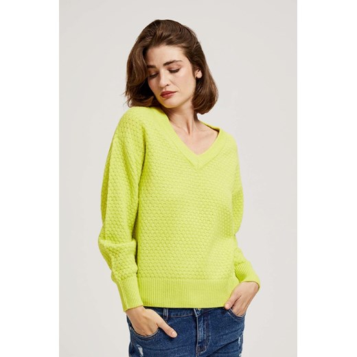 Limonkowy sweter damski z dekoltem w serek XS 5.10.15