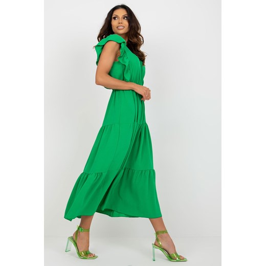 Zielona midi sukienka z falbankami przy rękawach ze sklepu 5.10.15 w kategorii Sukienki - zdjęcie 171189099