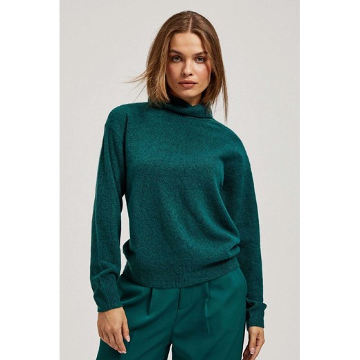 Zielony sweter damski gładki z golfem S 5.10.15