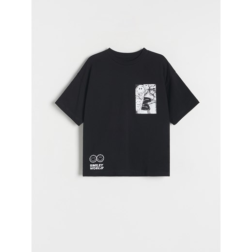 Reserved - T-shirt oversize SmileyWorld® - czarny ze sklepu Reserved w kategorii T-shirty chłopięce - zdjęcie 171189796